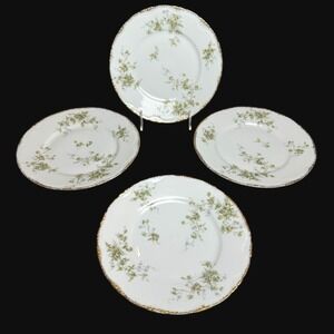 Theodore Haviland Limoges France Floral Gold Rim 9 Inch Luncheon Plates Set of 4